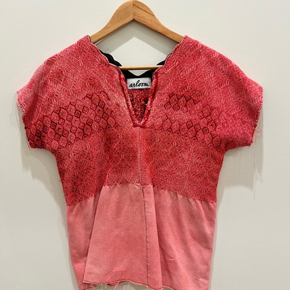 Arloom hand quilted one of a kind top made from vintage Guatemalan textiles.